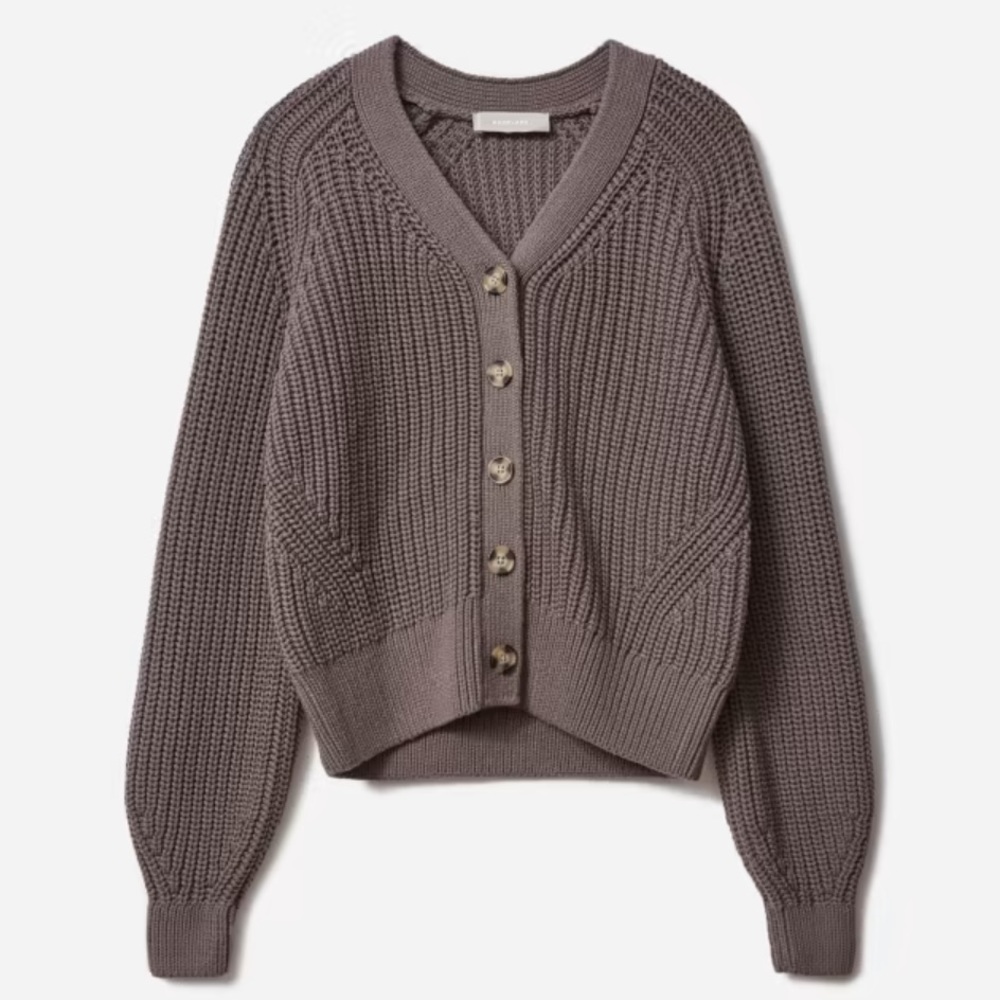 Everlane Texture Cotton Cardigan in Plum Grey size M